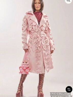 Akira Wrap Me With A Satin Bow Pink Trench Coat NWT L Statement